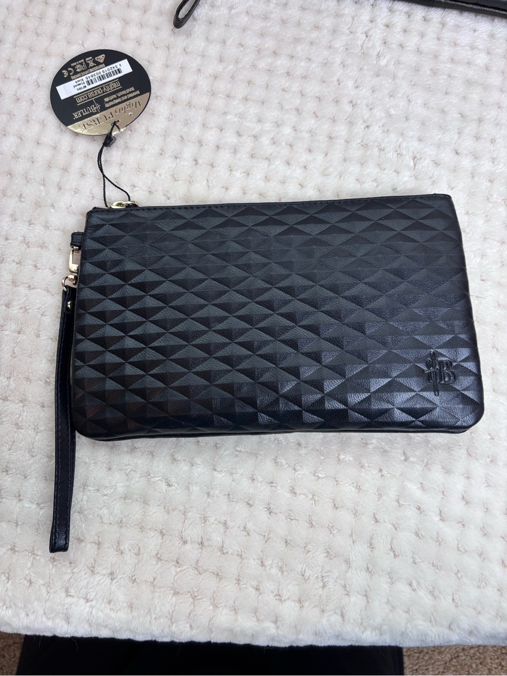 H&Butler Mighty Purse Diamond Black Leather Wristlet w/ Built-in Phone Charger